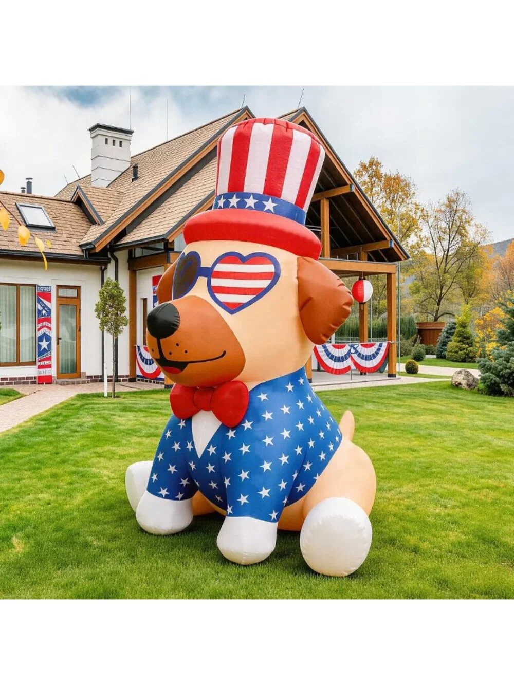 4FT Inflatable Patriotic Pug Decoration with LED Lights for 4th of July Yard